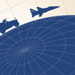 graphic of military hardware and globe