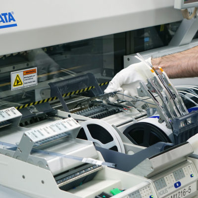 Worker working on electronic device