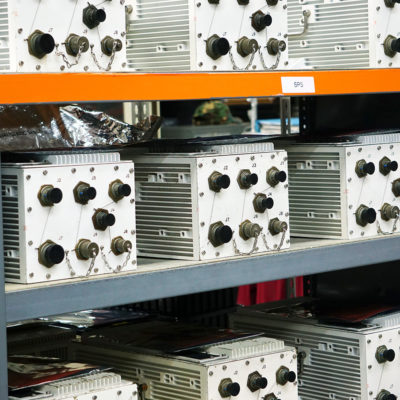 electronic devices on shelves