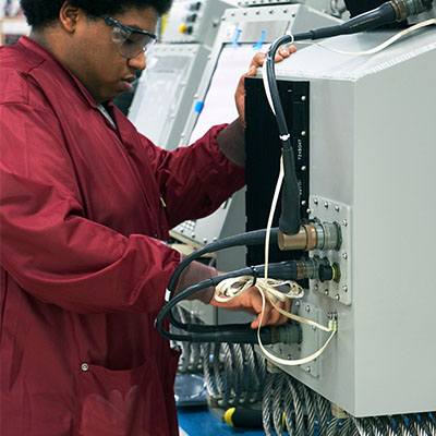 Worker working on electronic device